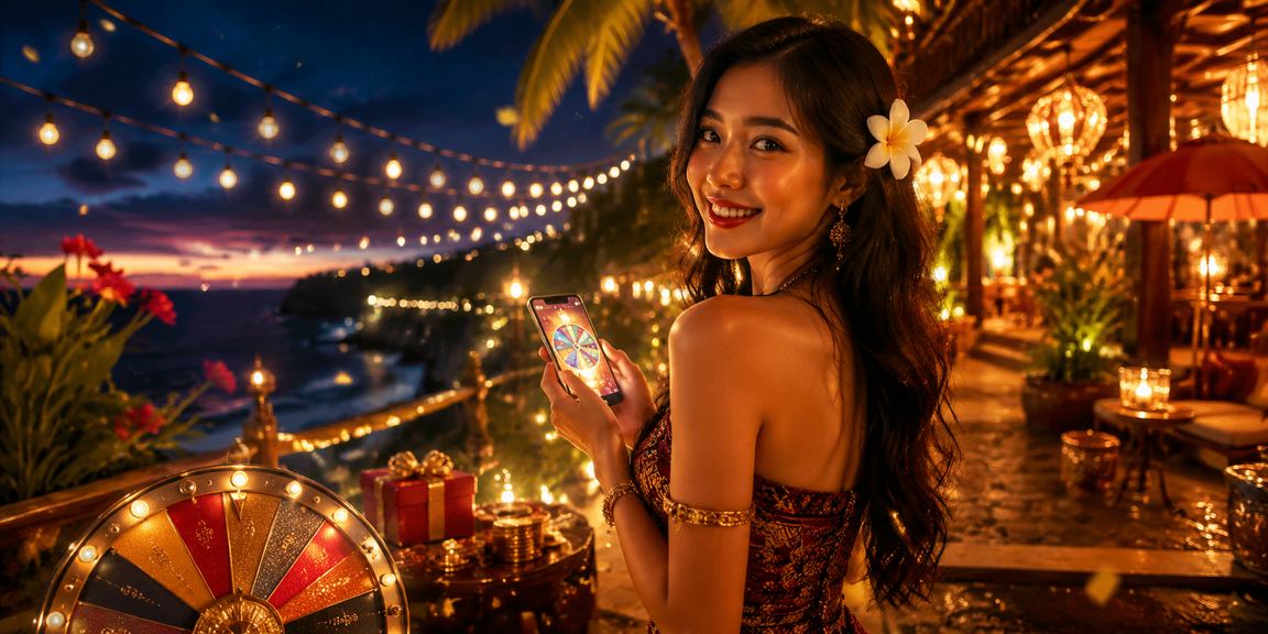 Meja roulette kasino malam hari dengan suasana pasar malam yang meriah