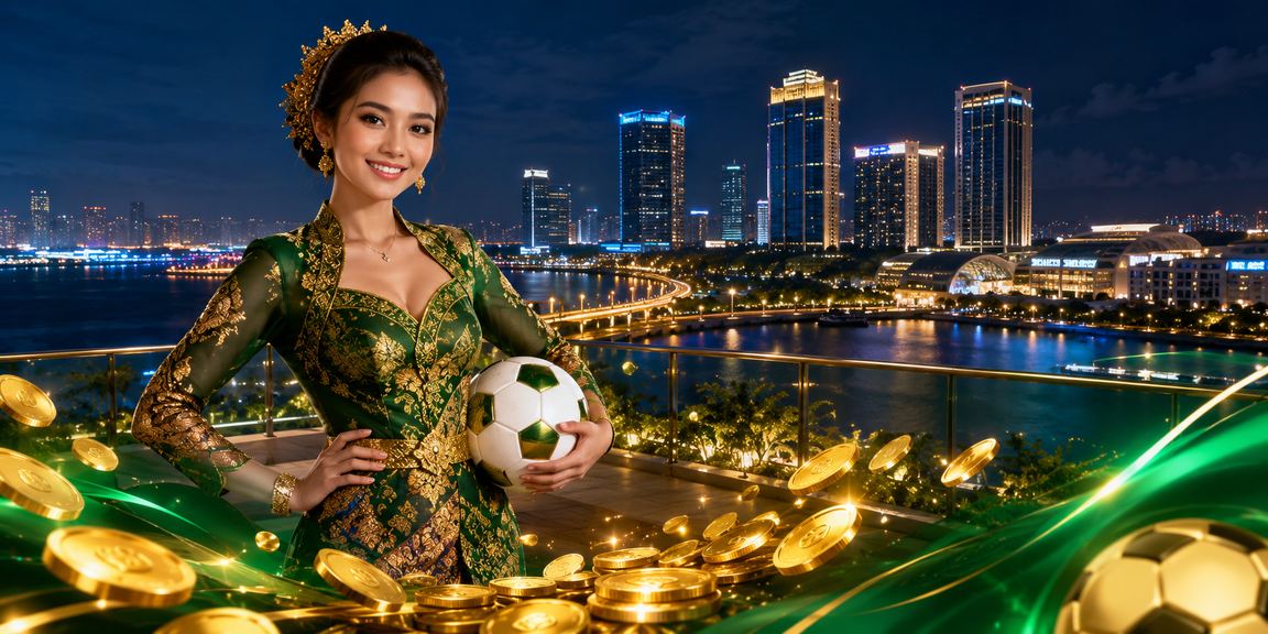Model memandu taruhan sepak bola di platform digital dengan suasana modern